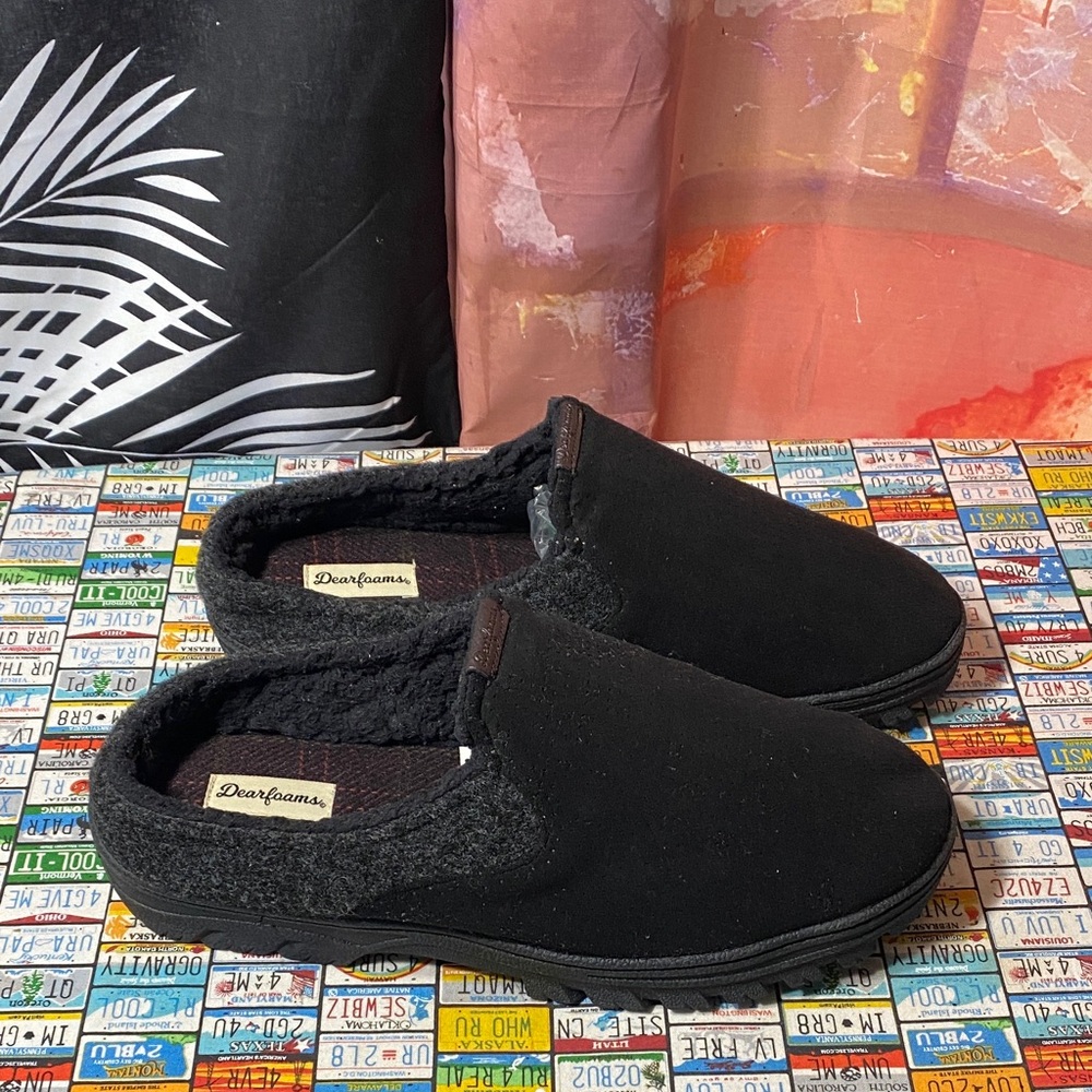 Dearfoams Men’s Black Slip-On Slippers Size 11-12